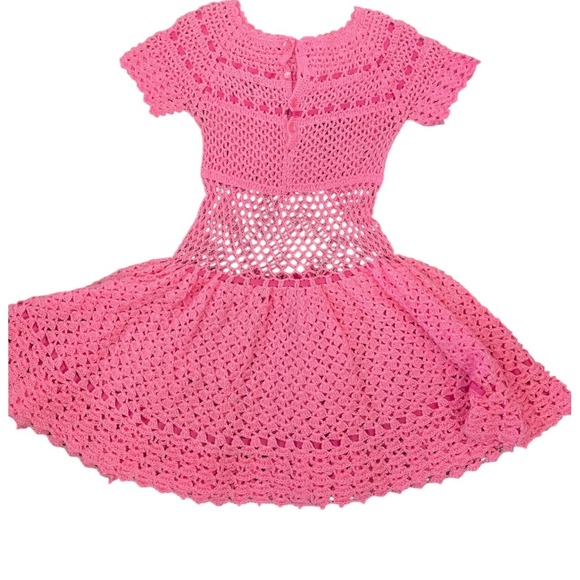 Handmade Other - Handmade Pink Crochet Dress Kids Ribbon Accent Open Weave Vintage Style‎